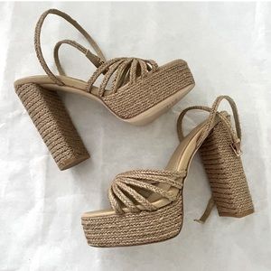 New without Box LPA Natural Braided Jute Size 6 Platform Strappy Heel